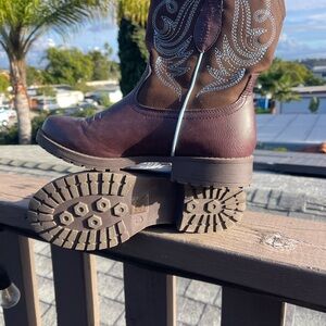 Brown and Blue Embroidered Cowboy Boots